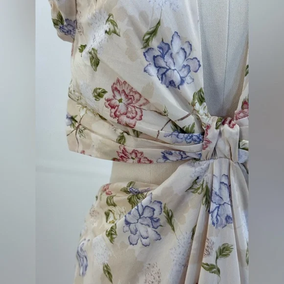 Sofía The Label Floral Cut-Out Maxi Cream Pastel Print Deep V Boho Summer Dress - Picture 14 of 16